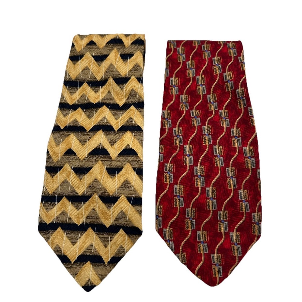 Lot Of 2 Robert Talbott Silk Ties Mens Geometric Red Yellow‎ Made In USA 58"
